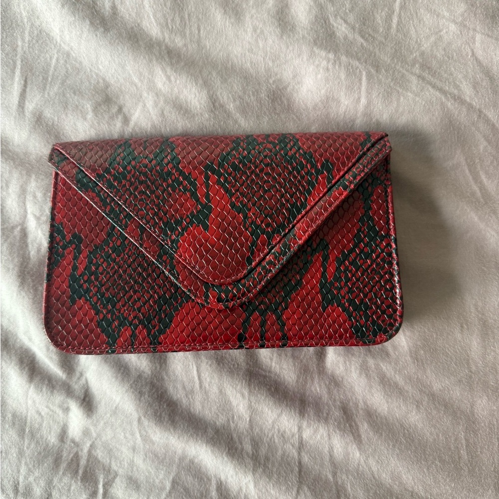 Red Snake-Texture Envelope Belt Bag
